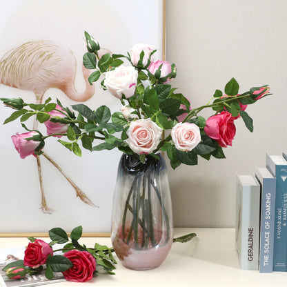 Luxurious 3-Head French Rose Artificial Flowers - Perfect for Home Decor, Living Room Accents, and Dining Table Arrangements - Elegant Faux Rose Floral Centerpiece