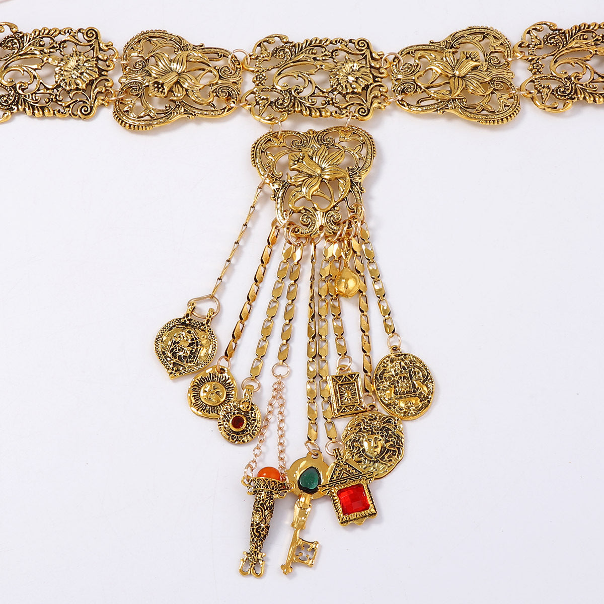 Bohemian Vintage-Inspired Antique Silver Alloy Statement Necklace with Geometric Tassels - Unique Tribal Design for Women
