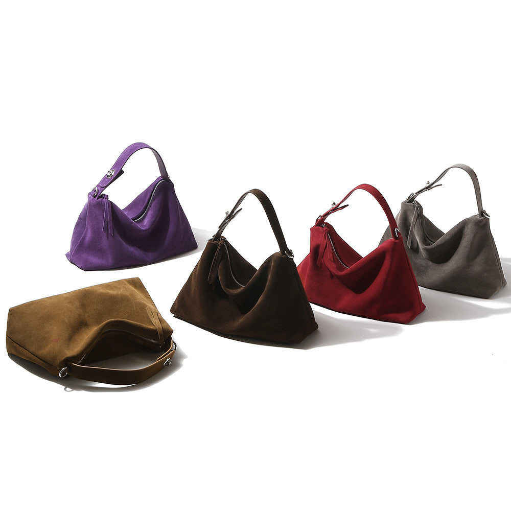 Chic Fall Winter Crossbody Pillow Bag for Women Japanese and Korean Inspired Unique Artsy Design Luxury High Gloss Suede Leather Authentic Real Leather Shoulder Bag