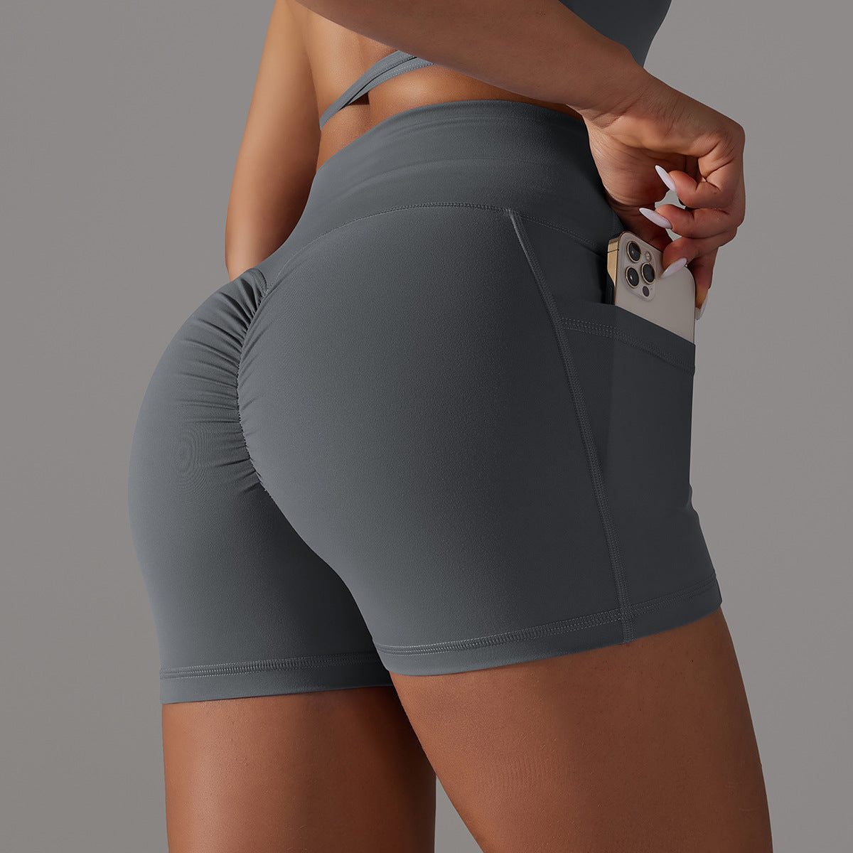 Trending High Waisted Cross Cut Yoga Shorts with Pockets Soft Skin Friendly Fabric for Comfort and Breathability for Enhancing Your Curves