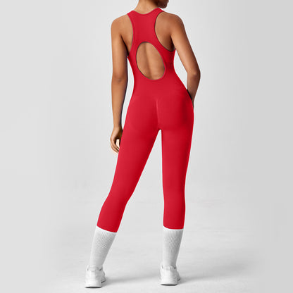 Long Style Women's Yoga Jumpsuit High Elasticity Bodycon Sportswear with Cutout Back for and Flexibility