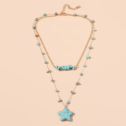 Trendy Ocean Blue Star Pendant Necklace - Unique Alloy Design, Minimalist Style, Perfect for Layering or Everyday Wear