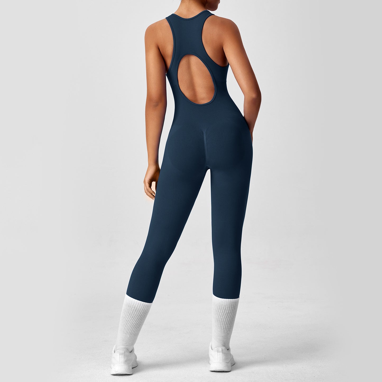 Long Style Women's Yoga Jumpsuit High Elasticity Bodycon Sportswear with Cutout Back for and Flexibility