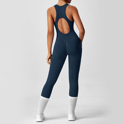 Long Style Women's Yoga Jumpsuit High Elasticity Bodycon Sportswear with Cutout Back for and Flexibility