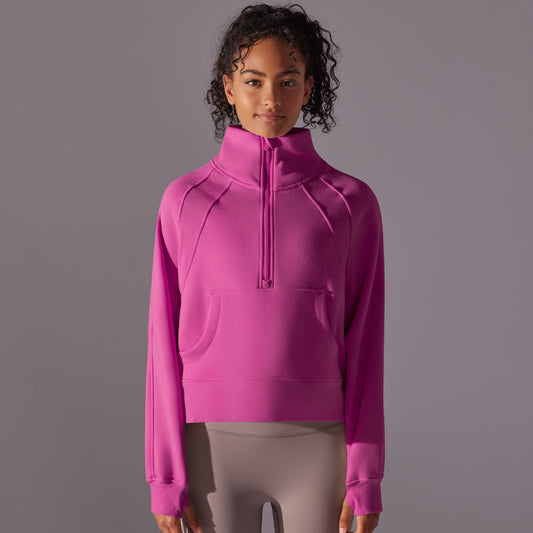 Cozy Half Zip High Neck Yoga Sweatshirt with Thumb Holes for Running Cycling and Fitness Activities