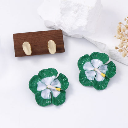 Bohemian Chic Fresh Countryside Style Minimalist Alloy Drop Oil Color Flower and Ring Earrings Set – Perfect for Everyday Wear and Special Occasions