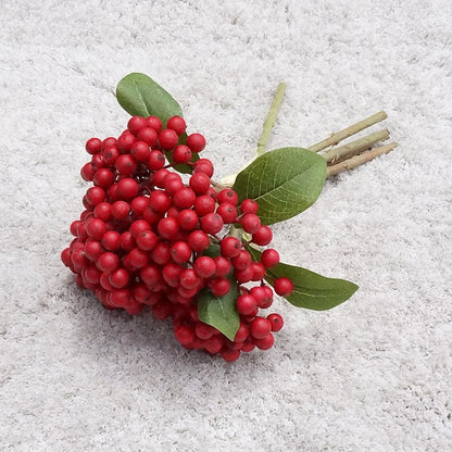 Elegant 5-Stem Faux Rowan Berry Bouquet - Realistic Decorative Flowers for Home Décor, Wedding Arrangements, and Photography Props