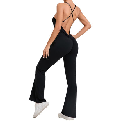 Adjustable Shoulder Strap Flare Yoga Jumpsuit Hollow Out Design for Enhanced Lift and Support for Fitness Enthusiasts