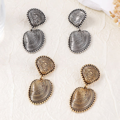 Luxurious Shell-Inspired Statement Earrings for Women - Vintage-Style Alloy Design with Unique Textures Perfect for Upscale Vacations