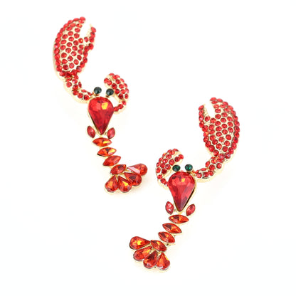 Unique Rhinestone-Inlaid Lobster Earrings - Trendy, Eye-Catching Animal Jewelry for Fashion-Forward Women
