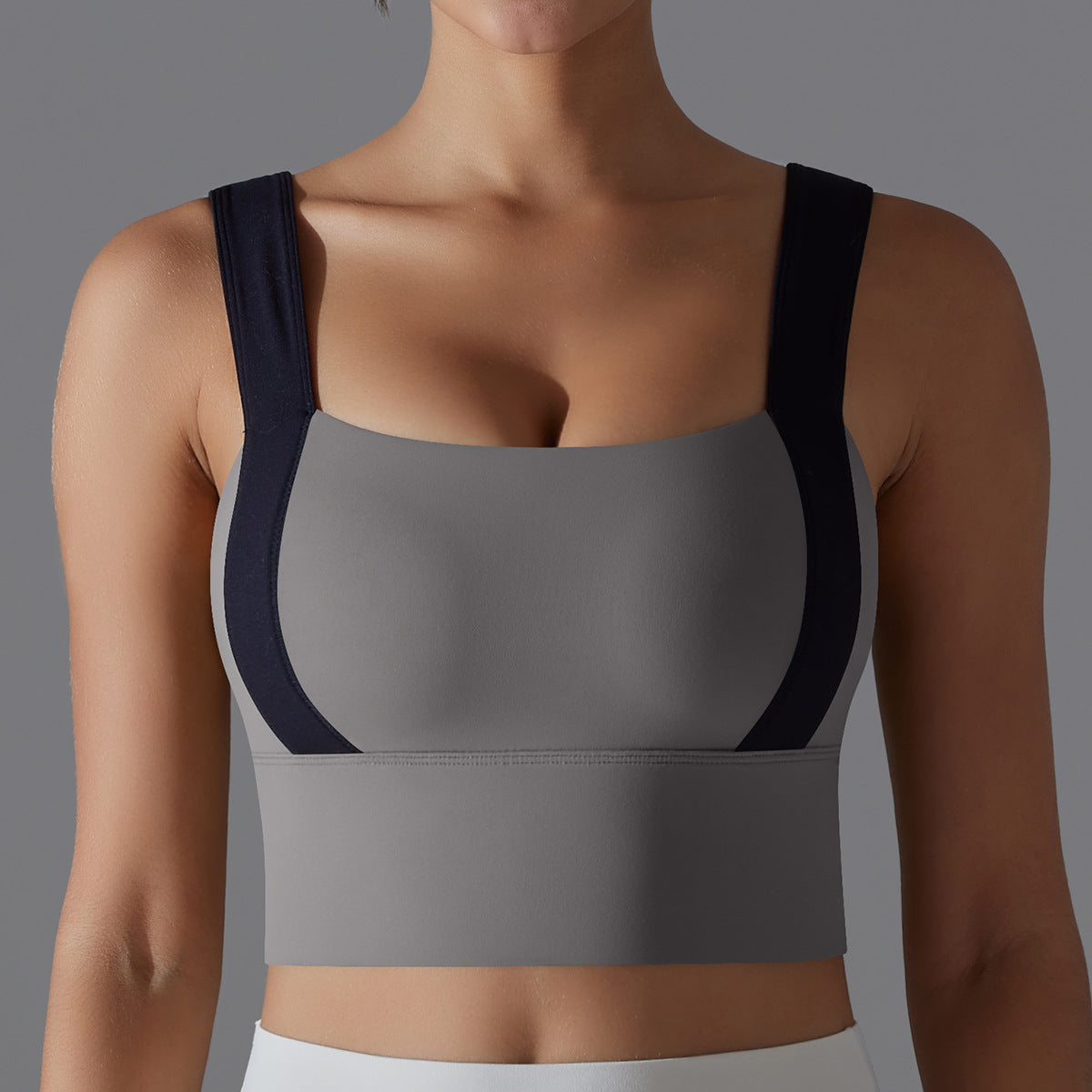 Color Block Wide Strap Sports Bra with Removable Pads for Running Yoga and Fitness for Women