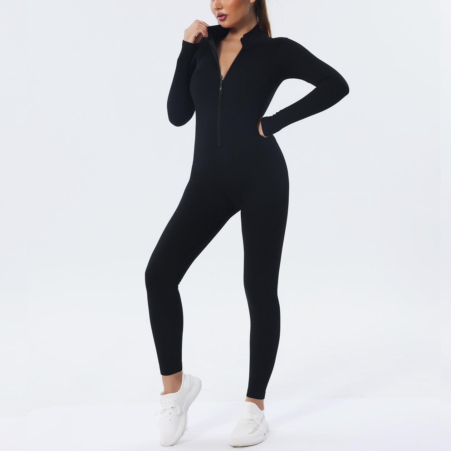 Professional Dance and Athletic Long Sleeve Bodysuit for Women Quick Dry Yoga Outfit with Ribbed Zipper Design for Comfort and Flexibility