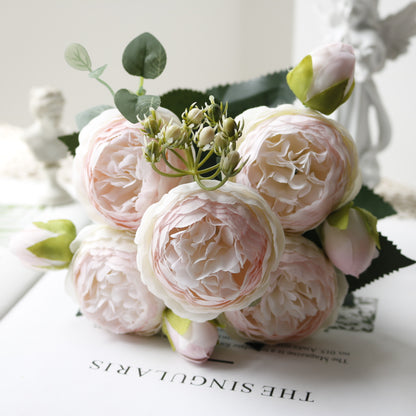 Stunning 5-Head Mini Peony & Persian Rose Bouquet – Realistic Home Decor & Wedding Flowers for Lasting Beauty