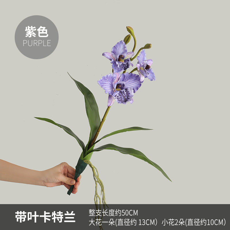 Zen-Inspired Tea Room Decor with Realistic Touch – Orchid Flower Arrangement with Leaves for Living Room and Entryway Accent