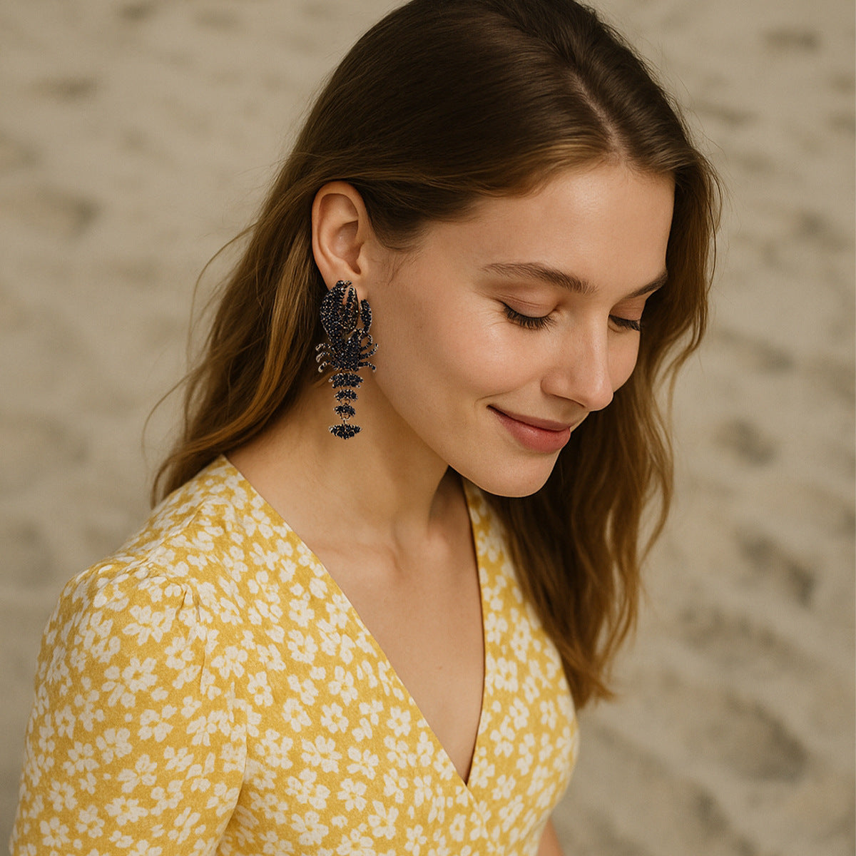 Stunning Statement Black Ocean-Inspired Lobster Earrings for Women – Full Rhinestone Embellishments, Perfect for Resort Wear or Everyday Style