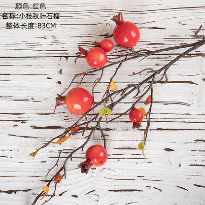 Lifelike Autumn Leaf Pomegranate Simulation Flowers - Elegant Faux Green Plants for Wedding Decorations and Crafts, Boho INS Style, MW10894