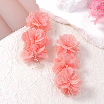 Exaggerated Floral Fabric Drop Earrings for Women - Versatile Spring/Summer Essential for Everyday Style and Commuting