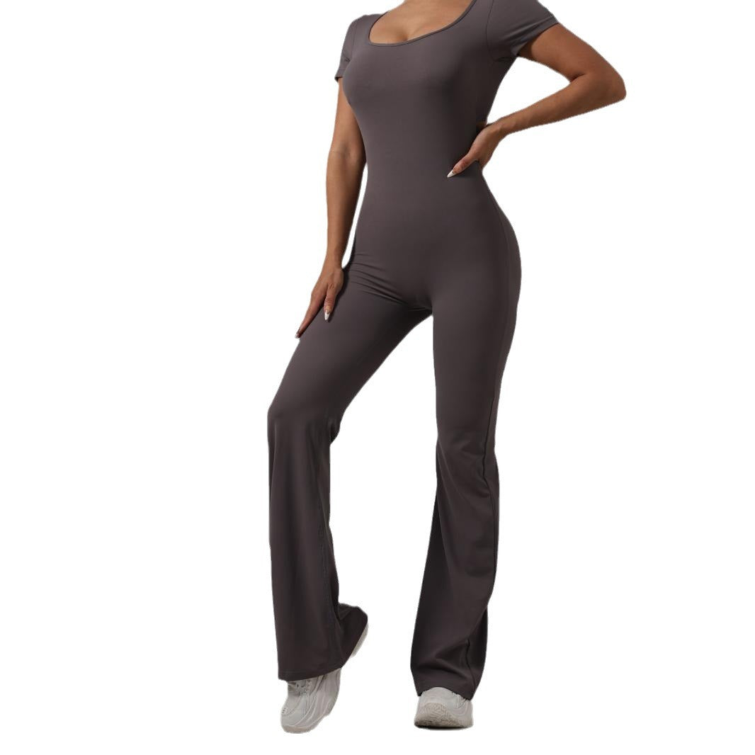 Women's Tight Fitting Yoga Jumpsuit with Hollow Design for Active Leisure and Fitness Activities