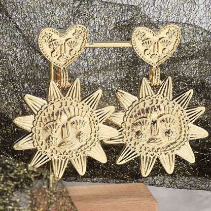 Unique Minimalist Alloy Sunflower Pendant Heart Earrings - Eye-Catching and Versatile Accessories for Every Occasion
