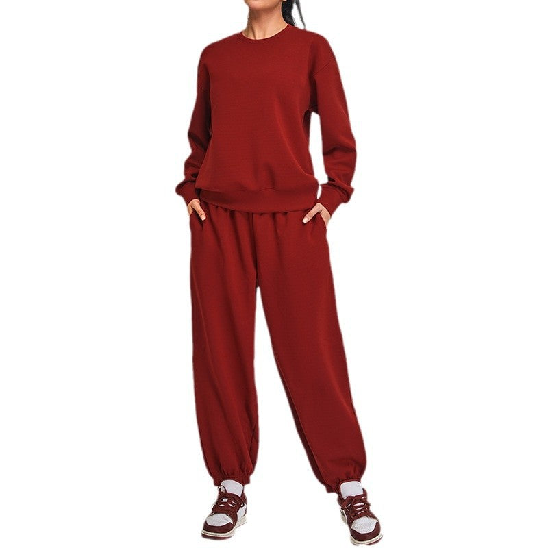 Cozy Fall Winter Soft Modal Warm Lounge Set for Women Relaxed Sporty Sweatshirt Pants for Workouts At Home Comfort