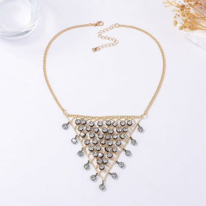 Chic Bohemian Delicate Luxury Triangle Tassel Mesh Zirconia Stone Pendant Necklace - Perfect for Sweaters and Everyday Wear