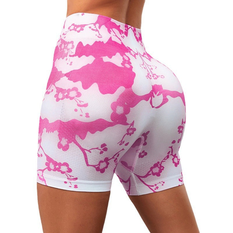 High Waisted Camouflage Print Seamless Workout Shorts for Women Flattering Peach Butt Design Tummy Control for Yoga Running and Fitness