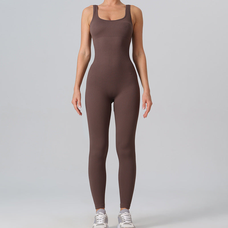 Women's All in One Stretchy Jumpsuit for Dance Fitness and Yoga Comfortable Sleeveless Bodysuit with for Activewear Lovers