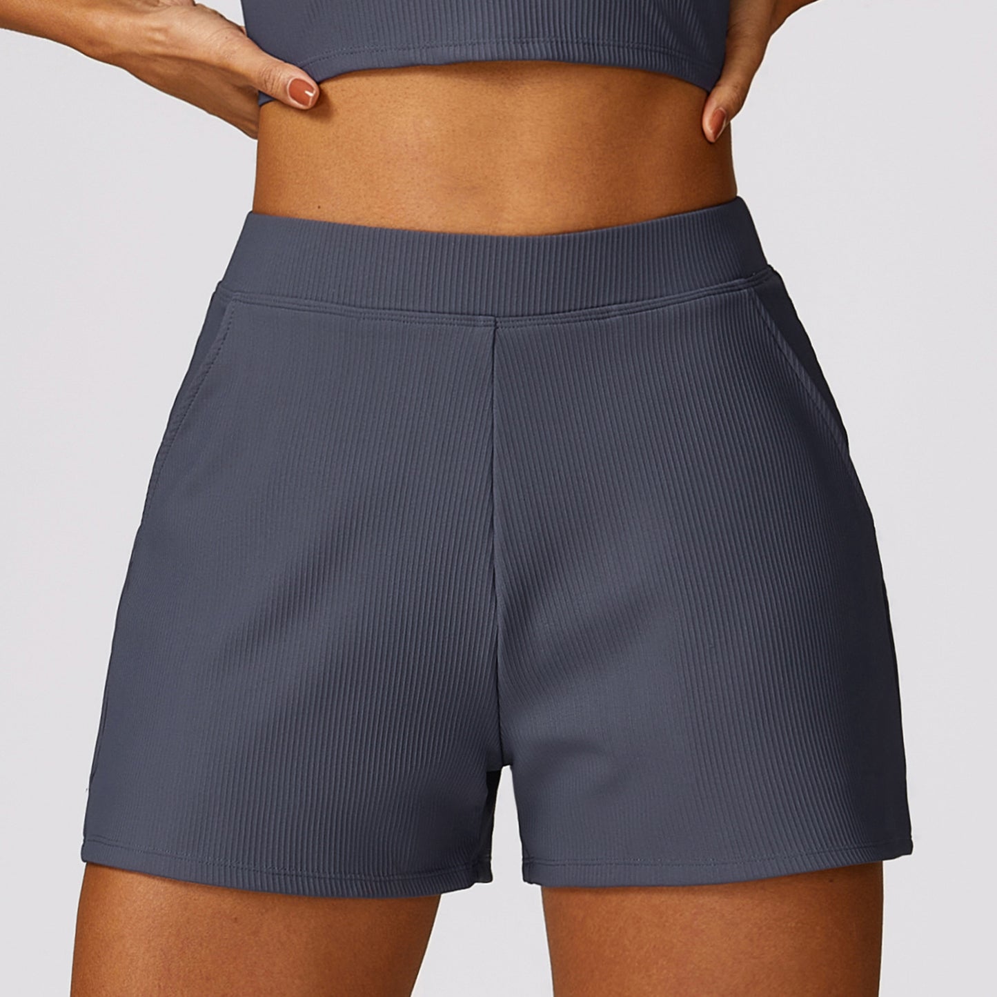 Versatile Loose Fitting Sports Shorts with Ribbed Design Quick Dry Yoga Running and Fitness Pants for Comfort and Style Model 8526