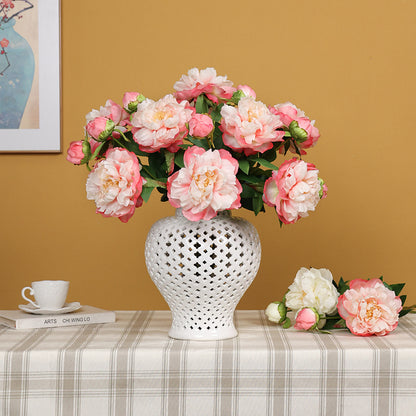 Elegant Faux Peony Flower Bouquet for Home Décor - Stunning 2-Head European-Inspired Arrangement for Living Room and Beyond