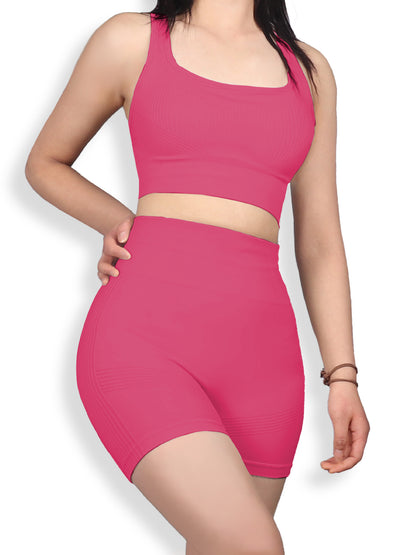 Seamless Yoga Set for Women with Supportive Sports Bra Peach Butt Shorts and Activewear for Comfort in Fitness Training