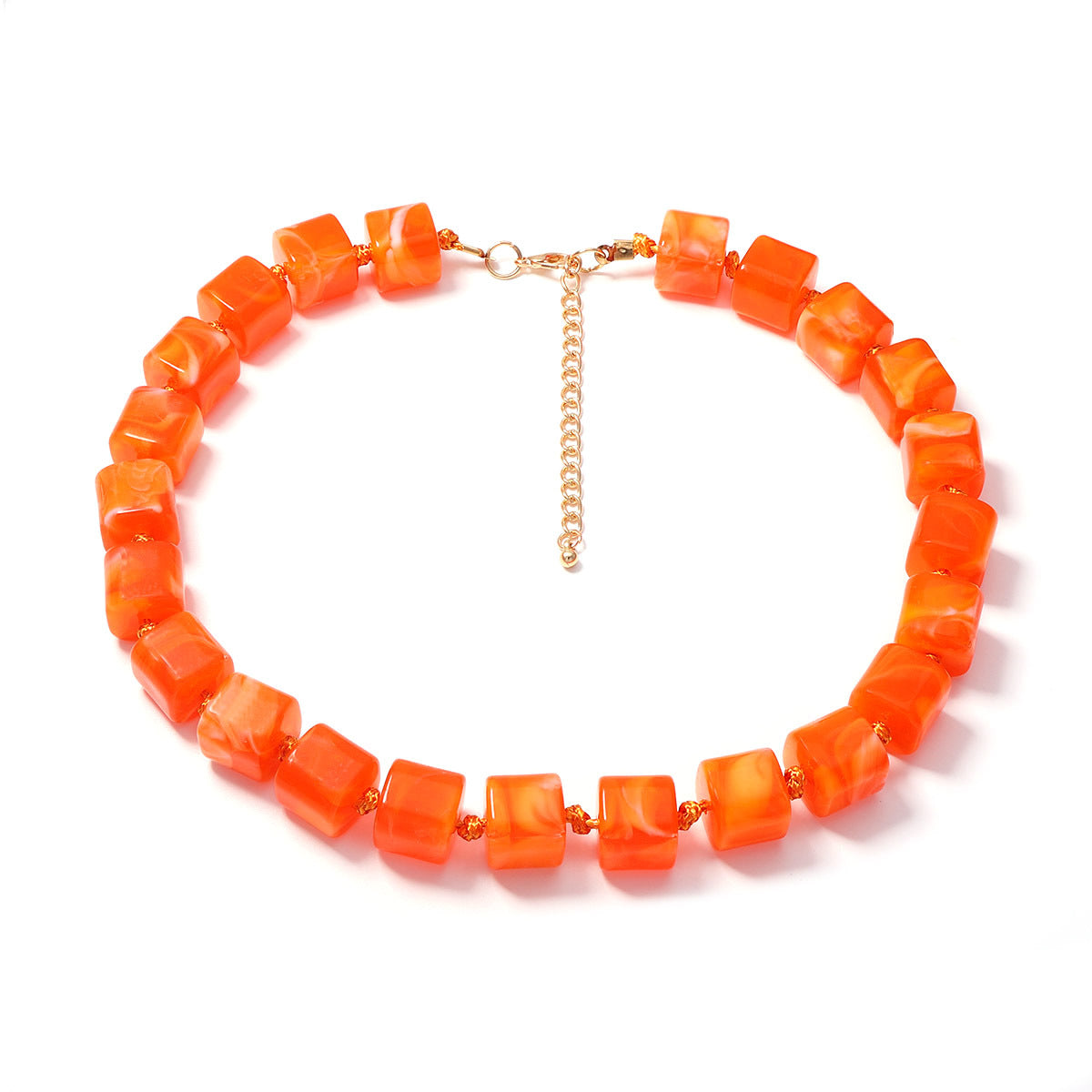 Versatile Creative Colorful Ombre Geometric Resin Square Beaded Necklace - Minimalist Women's Jewelry for Everyday Elegance