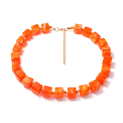 Versatile Creative Colorful Ombre Geometric Resin Square Beaded Necklace - Minimalist Women's Jewelry for Everyday Elegance