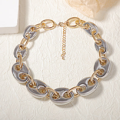 Exaggerated Hip-Hop Punk Style Geometric Interlocking Chain Necklace - Trendy Casual Streetwear for Women