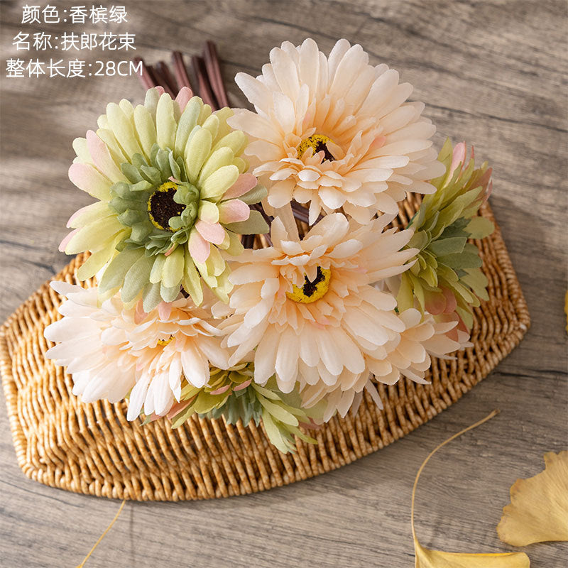 Realistic Faux Flower Bouquet Featuring African Daisies - Perfect for Home Decor, Weddings, and Handheld Arrangements - Model GF16183A