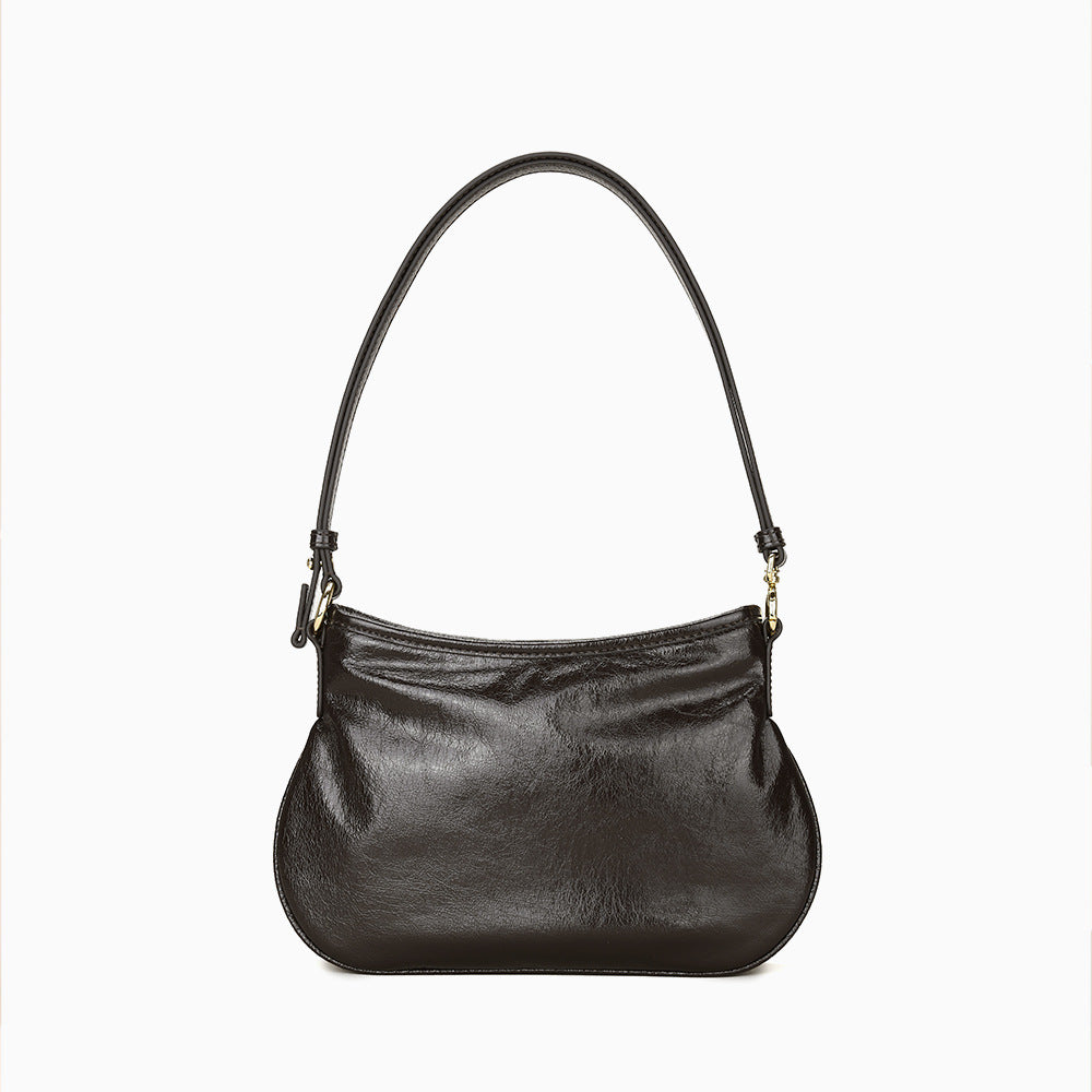 Versatile Crystal Oil Wax Cowhide Tote Bag Fashion Real Leather Shoulder Bag for Women for Commuting and Everyday Style