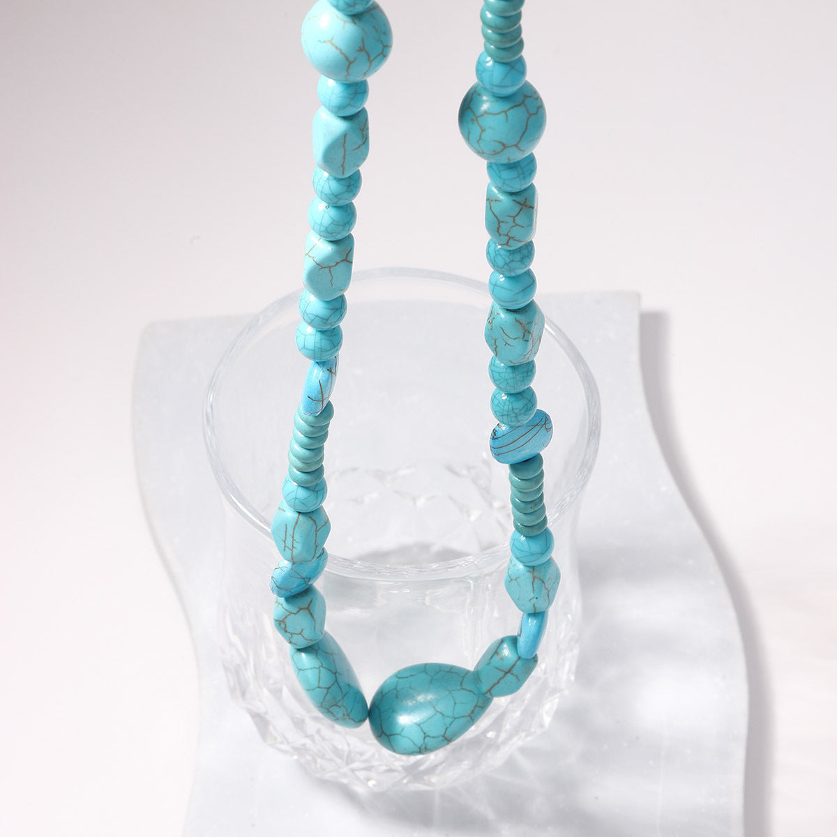 Trendy Irregular Geometric Turquoise Waterdrop Necklace – Unique Green Statement Piece for Effortless Everyday Elegance