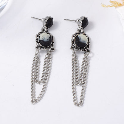 Chic Vintage-Inspired Alloy Engraved Cartoon Angel Chain Tassel Earrings - Unique Artisanal Women's Jewelry for a Touch of Elegance