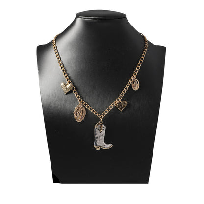 Stylish Western Cowboy-Inspired Alloy Boots Geometric Pendant Necklace - Everyday Commuter Accessory for Women