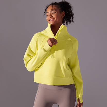 Cozy Half Zip High Neck Yoga Sweatshirt with Thumb Holes for Running Cycling and Fitness Activities