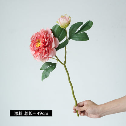 Elegant European-Style Home Décor: Realistic Artificial Peony Flowers with Two Elegant Heads for Living Room and Entryway Display