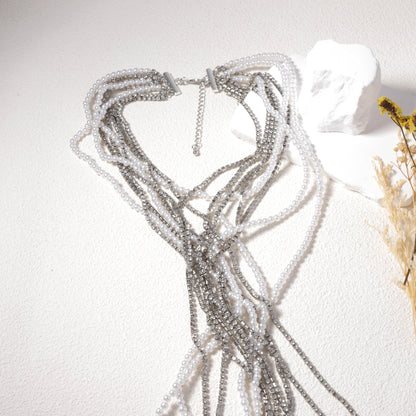 Unique and Eye-Catching Multilayer Layered Necklace with Exaggerated Design Featuring Faux Pearls and Sparkling Zirconium Stones for a Chic Statement Look