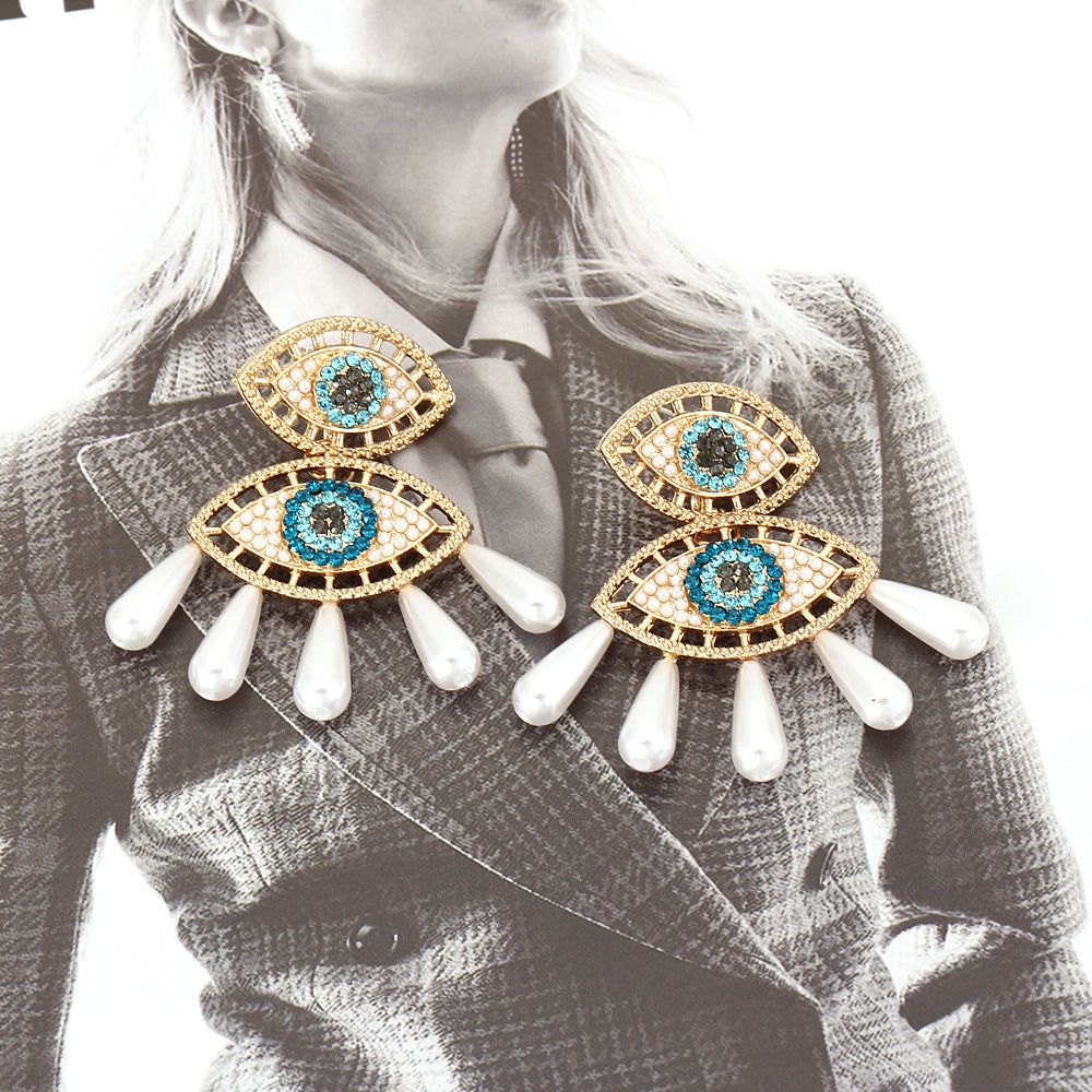 Arrival: Angel Eye Earrings with Sparkling Water Crystals, Elegant Pearl and Geometric  Design - Versatile Women's Jewelry for Every Occasion