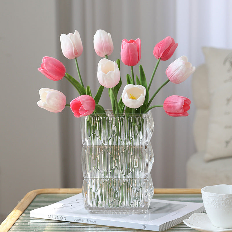 Luxurious Mini PU Tulip Bouquet - Realistic Touch Faux Flowers for Home Décor, Weddings, and Special Occasions