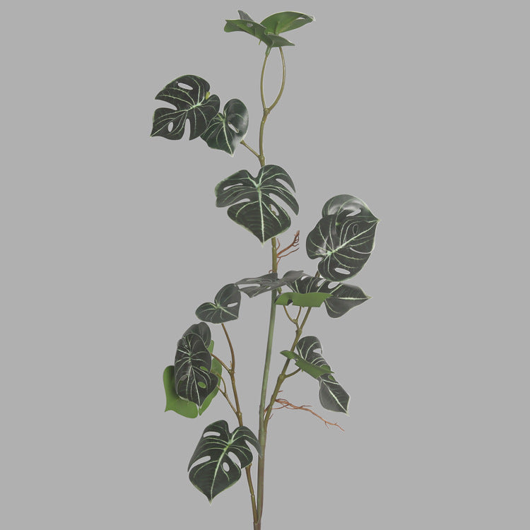 Realistic Faux Green Plant Branches with Rooted Trifoliate Monstera Leaves - Perfect for Elegant Living Room Floral Arrangements