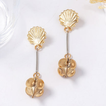 Chic Minimalist Alloy Geometric Shell Pendant Long Drop Earrings for Women - Unique Design, Lightweight Fashion Accessory