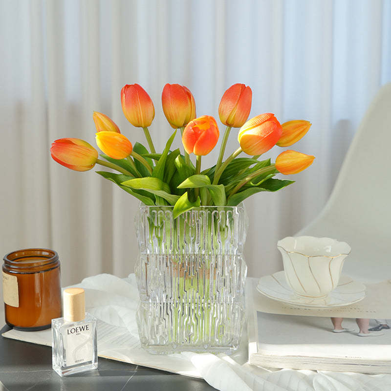 Realistic 5-Head Tulip Bouquet - Soft Touch Artificial Flowers Perfect for Scandinavian Home Decor, Elegant Faux Flower Arrangement