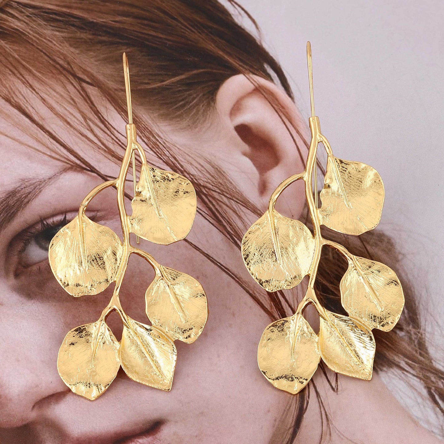 Stylish Women's Metal Leaf Earrings - Unique and Bold Dangle Design for a Chic Statement Look