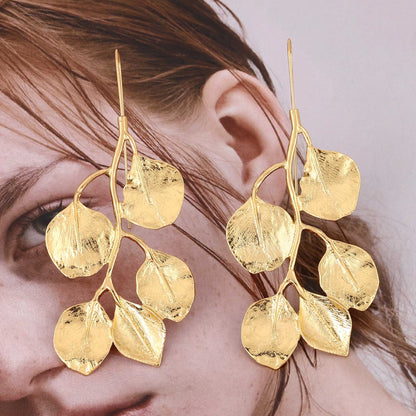 Stylish Women's Metal Leaf Earrings - Unique and Bold Dangle Design for a Chic Statement Look