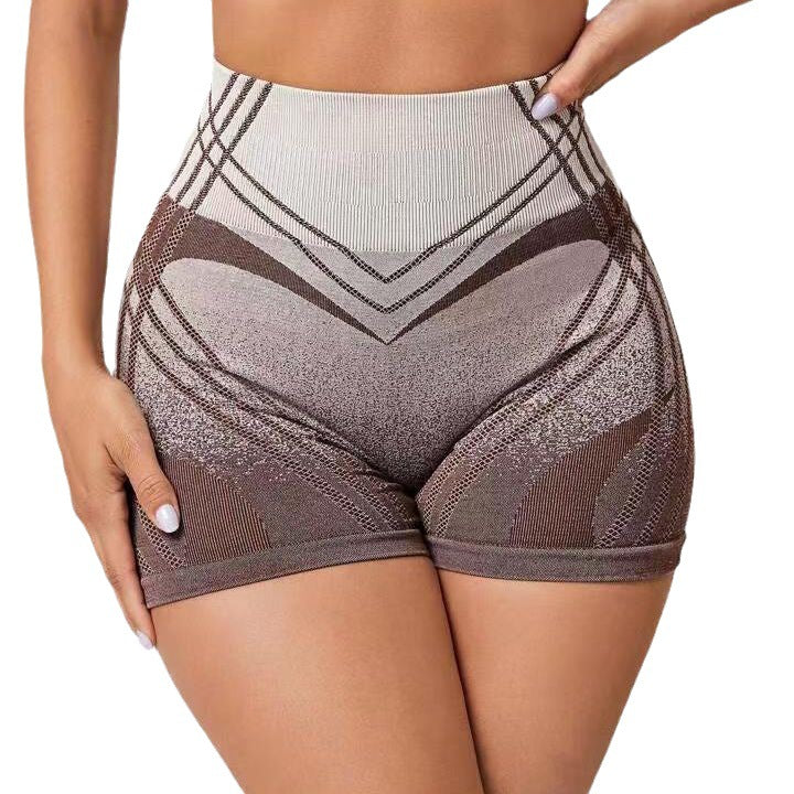 Seamless Gradient Striped High Waisted Yoga Shorts for Women Moisture Wicking Butt Lifting Gym and Fitness 3 Inch Workout Shorts