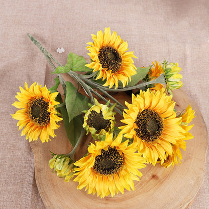 Stunning 9-Head Artificial Sunflower Bouquet - Perfect for Weddings, Home Décor, and Photography Enthusiasts - Lifelike Faux Floral Arrangement with Plush Stem